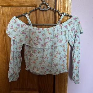 Blue floral off the shoulder crop top